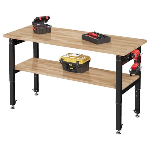 SPECRAFT 48"x20" 2-Tier Adjustable Workbench with 4 AC Outlet and 2 USB Ports Power Outlets