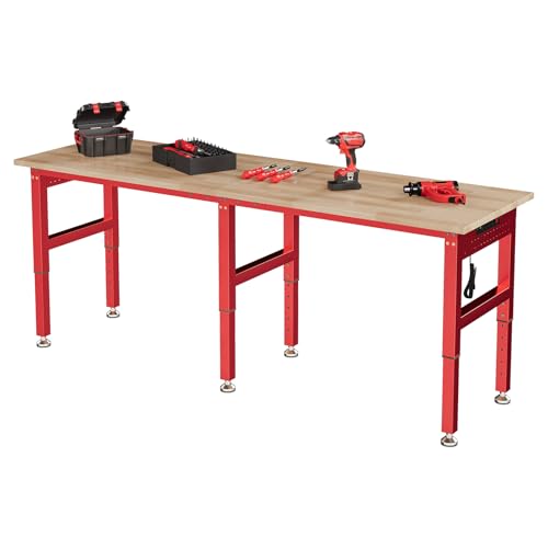 SPECRAFT 84" Red Adjustable Heavy Duty Workbench with 4 AC Outlet and 2 USB Ports Power Outlets